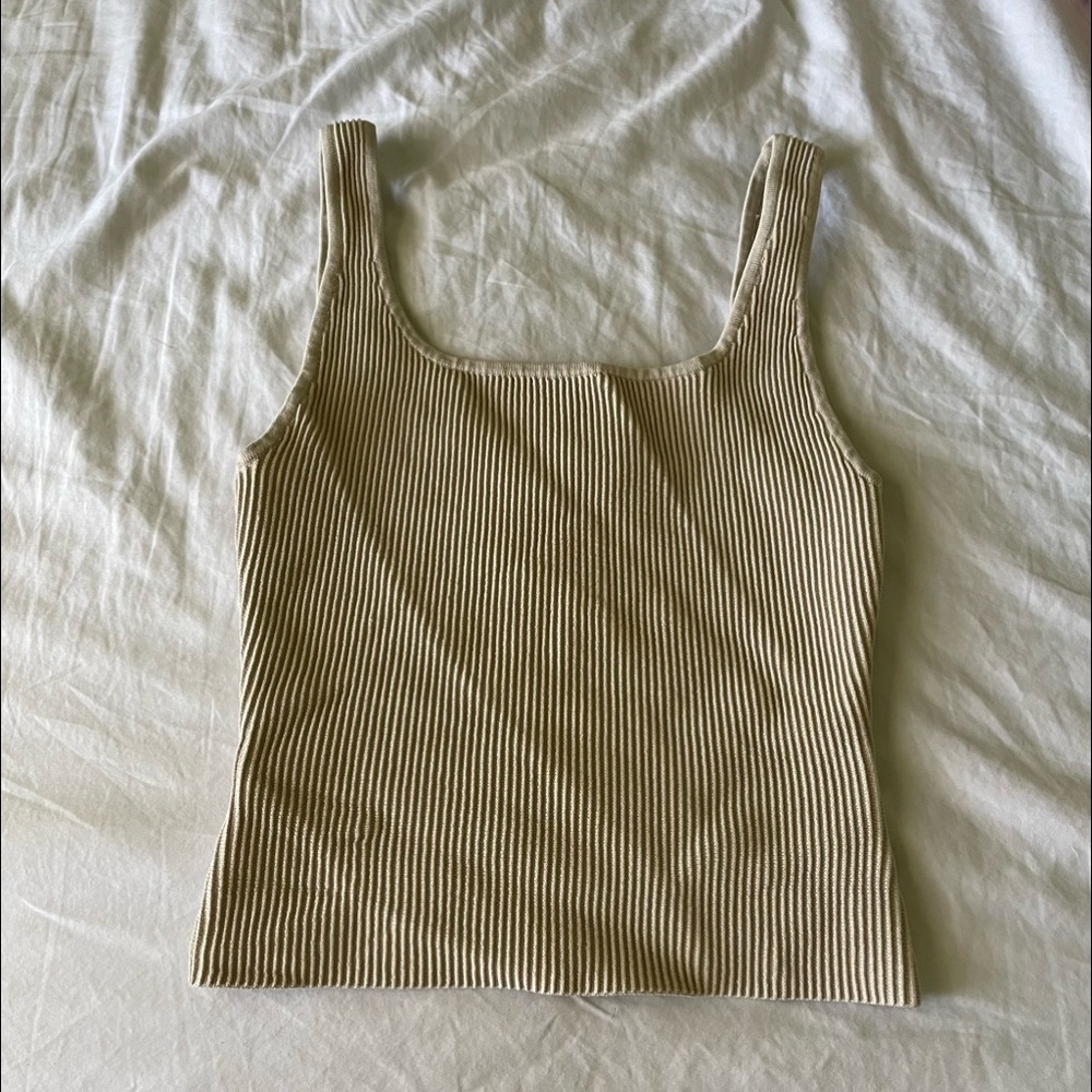 Aritzia Babaton Sculpt Knit Square Neck Tank Matte Pearl